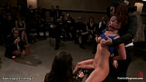 Penthouse fake big tits pet Melissa Jacobs is bound in public place and in various bondage positions group lesbian humiliated and tormented