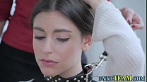 Busty lesbian milf gets eaten out and scissors teen submissive